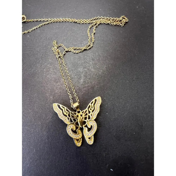 Butterfly CZ gold over sterling silver pendant and chain necklace - Picture 4 of 9